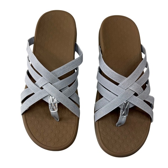 Vionic Shoes - Vionic Tia Silver Metallic Strappy Orthotic Thong Sandals Womens 12 NEW